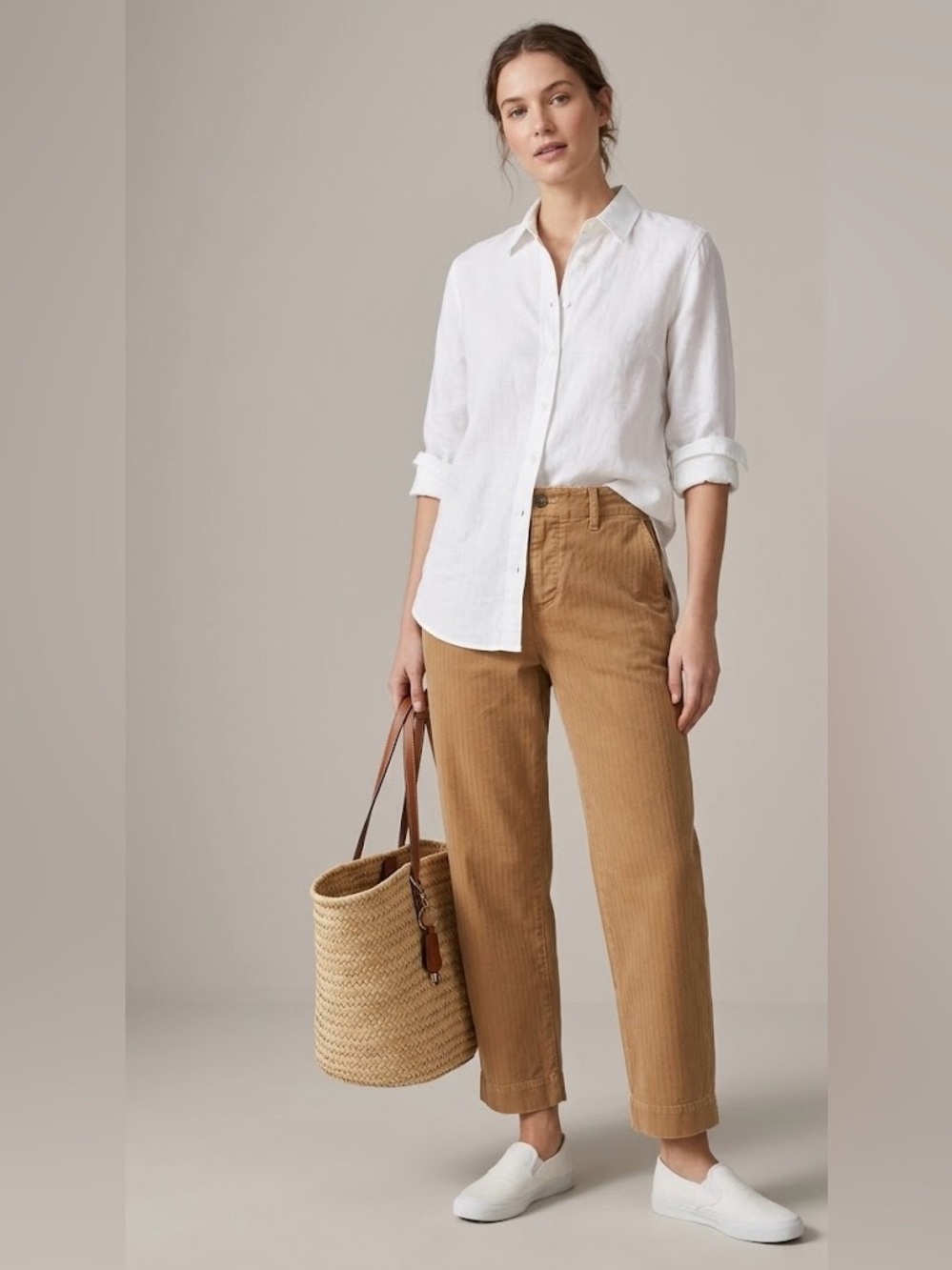 Nili Lotan Tomboy Pant in Caramel Tan Cotton Twill Straight Leg Cuffed 6